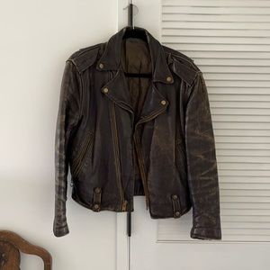 Vintage Cropped Motorcycle Leather Jacket